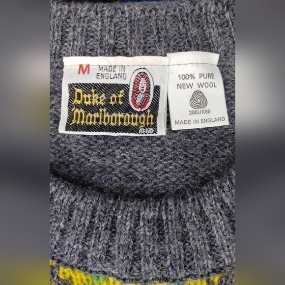 VTF DUKE OF MARLBOROUGH Men's Medium Sweater Argyle New Wool Crew Neck England - Picture 8 of 8